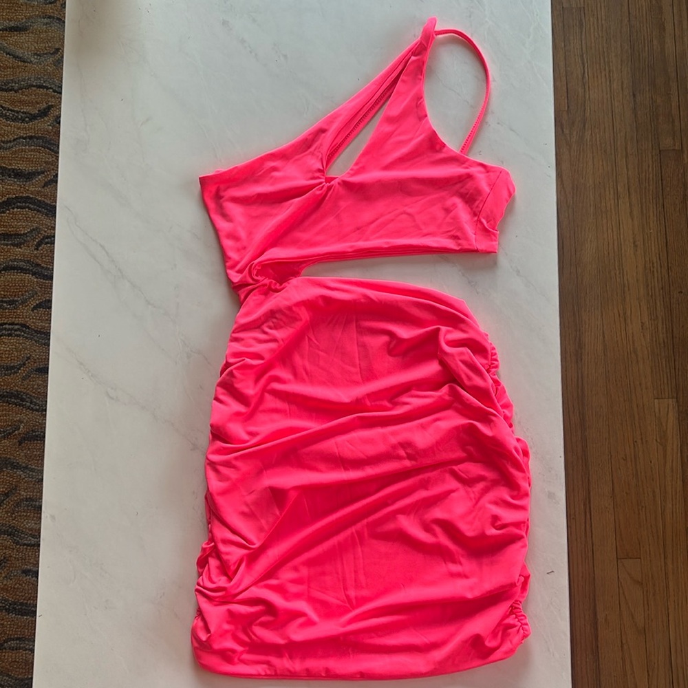 One Shoulder Cut Out Ruched Body Con Dress